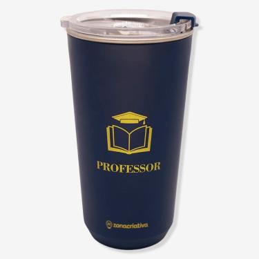 Imagem de Copo Térmico Copo Sky Profissões Professor Azul para Bebidas Quentes e Frias em Aço Inoxidável e Plástico com Paredes