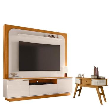 Imagem de Estante Home Theater Nilo Sem Pés Com Aparador Estoril Cinamomo Off White - Madetec