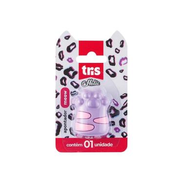 Imagem de Apontador Escolar Tris Holic Pets com Corpo Emborrachado em Formato de Patinha e Lâmina em Aço Inoxidável Roxo
