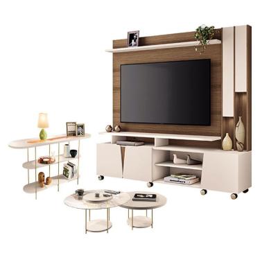 Imagem de Estante Home Theater Virtus Castanho Off White Com Kit De Mesa De Centro Sky E Aparador...