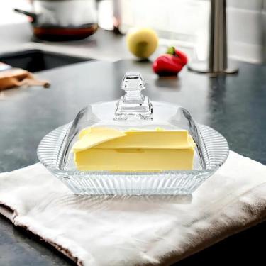 Imagem de Porta Manteiga Retangular Vidro Transparente Grafiato 17,5cm - HausKra