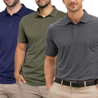 Imagem de Kit 3 Camisas Polo Poliamida Masculina Básica Premium Cor:Multicolorid