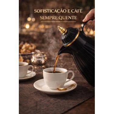 Imagem de Garrafa Térmica Dubai 1 Litro Preta Luxo Café Chá Mantém Temperatura E