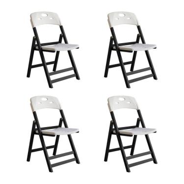 Imagem de Kit 4 Cadeiras Dobráveis Elegance Estrutura em Madeira Preto Assento Polipropileno Varanda - Branco