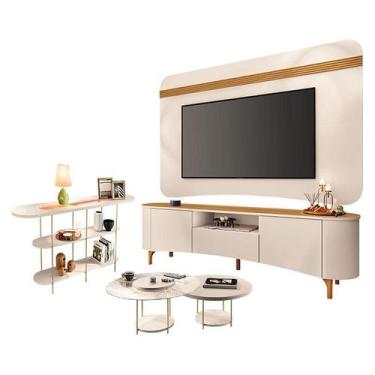 Imagem de Rack Bancada Elara e Painel Armony Off White Cinamomo com Kit Mesa de 