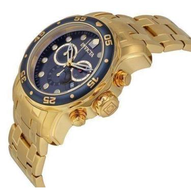 Imagem de Relógio Aço Inox Masculino Dourado Fundo Azul 0073 A prova D Água - Le