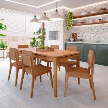 Imagem de Conjunto Sala de Jantar 6 Lugares Retangular Tampo MDF Miriti CabeCasa MadeiraOriginals...
