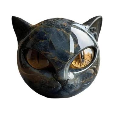 Imagem de Estatueta De Resina Cabeça De Gato Preto Com Textura De Mármore, Pedra