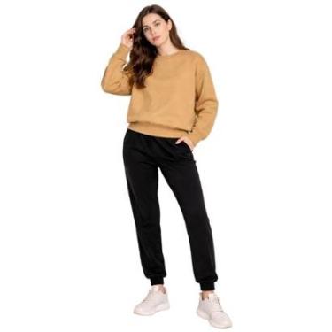 Imagem de Conjunto Moletom Feminino Algodão Gola Careca e Calça Casual Confortável Estilo Casual-...