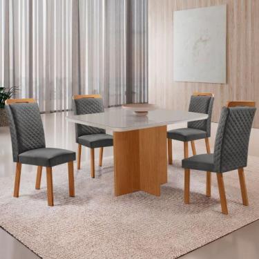 Imagem de Mesa de Jantar Olimpia 120cm Tampo MDF Vidro Canto Copo com 4 Cadeiras