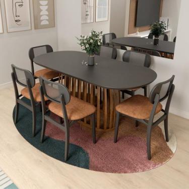 Imagem de Conjunto Mesa Armonia Base Retangular Tampo Ret. Arredondado + 6 Cadei