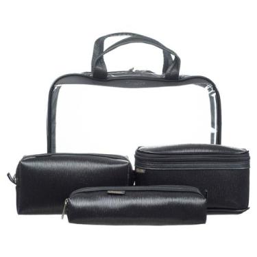 Imagem de Conjunto Necessaire Feminina 4 Peças Bolsa Viagem Maquiagem Cosméticos