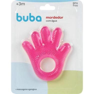 Imagem de Mordedor Buba Com Água Massageador Mãozinha Dente Menina Infantil Rosa