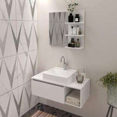 Imagem de Conjunto Suspenso para Banheiro com Espelheira 80cm Branco - Tecno Mob