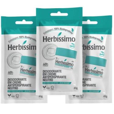 Imagem de Kit Herbíssimo Refil Neutro: 3 Desodorantes Cremes Antiperspirantes 45