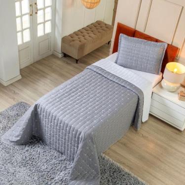 Imagem de Cobre Leito Lótus Solteiro 2 Peças Matelado Cinza - Home Fernandes