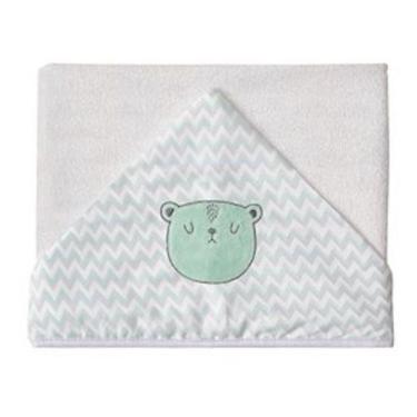 Imagem de Toalha De Banho Bebe Capuz Forro Fralda Bordada Urso Tamanho Grande 1,