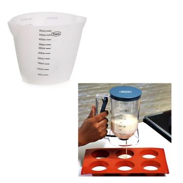 Imagem de Kit para Massas Dosador e Copo de Medidas Precisao Cozinha Polipropileno Silicone Uso Micro-ondas Forno Branco Prana