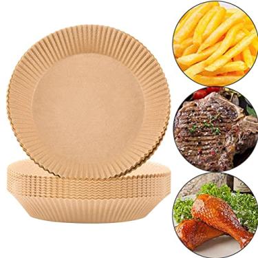 Imagem de Forro de papel descartável Air Fryer, 50 peças/100 peças antiaderentes descartáveis para fritadeira a ar, papel de pergaminho natural, à prova de óleo, pergaminho de grau alimentício para assar no micro-ondas (madeira natural, 50 peças a 15 cm)