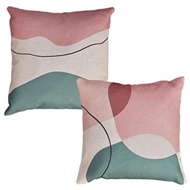 Imagem de Kit 2 Capas Almofada Linho Geometria Floral Rosa Verde 43x43 (Ondas e Abstratas)