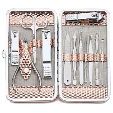 Imagem de Keiby Citom Kit profissional de cortador de unhas de aço inoxidável para viagem e cuidados com as unhas, manicure e pedicure, conjunto de 12 peças com estojo luxuoso (ouro rosa)