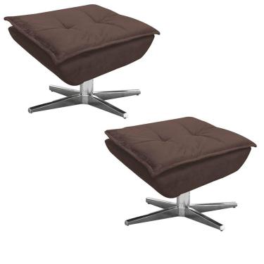 Imagem de Kit 2 Puffs Decorativos Sala de Estar Giratória Cromada Opla Suede Marrom - Ibiza