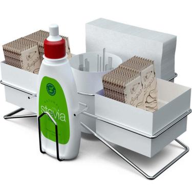 Imagem de Suporte Porta Sachês Açúcar Mexedor Adoçante Chás Organizador para Mesa do Café Branco