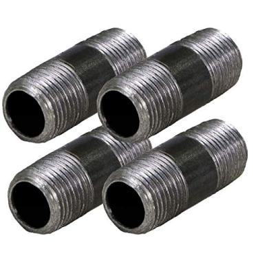 Imagem de SUPPLY GIANT OQCM1215-4 Biqueira de aço para montagem de móveis Vintage DIY com ferro industrial pré-cortado, tubo maleável rosqueado preto, 1,27 cm x 3,87 cm