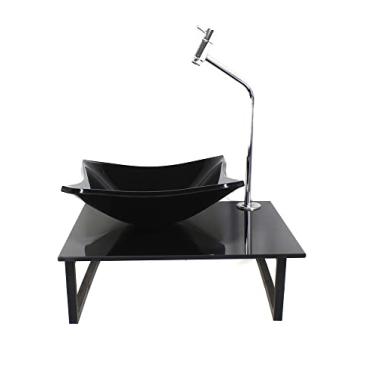 Imagem de KIT CUBA DE VIDRO 10MM TAMPO 40CM PRETO FULL COM SUPORTE TORNEIRA VALVULA