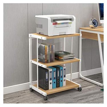 Imagem de Suporte de impressora móvel Suporte de impressora de metal moldura fixa prateleira de piso de 3 camadas para escritório Scanner de sala de estar Suporte de máquina de fax 50×40×70cm Suporte de impressora para mesa (Cor: bege)