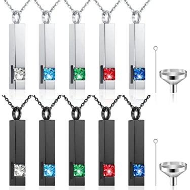 Imagem de 10 peças de colares de cubo de urna prata cinza preta colar joias colares masculinos de aço inoxidável colar com pingente de barra cinza joia de lembrança com CZ, Aço inoxidável, Liga metálica.