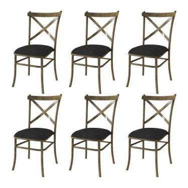 Imagem de Kit 6 Cadeiras De Jantar New Katrina Assento Preto Em Aço Ouro Envelhe