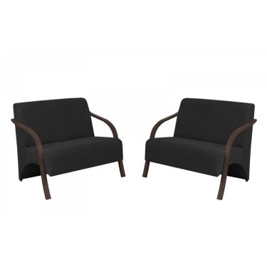 Imagem de Kit 2 Poltronas Namoradeira 2 Lugares Vênus D Salla Suede Braço Madeira