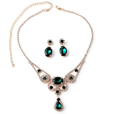 Imagem de Topwholesalejewel Conjunto de joias com pingente de colar de gota em forma de coroa verde esmeralda dourado e oval, Strass