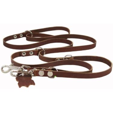 Imagem de Coleira para cães de couro multifuncional, ajustável Schutzhund 6 Way marrom chumbo europeu 127-94 cm de comprimento, 1/2" de largura (12 mm) para cães médios