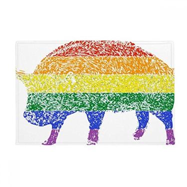 Imagem de DIYthinker Tapete de chão com pintura de porco lésbico gay arco-íris antiderrapante piso porta de banheiro tapete