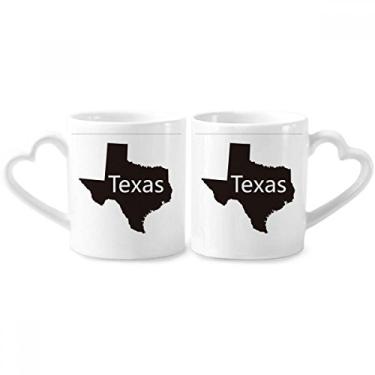 Imagem de Texas America Conjunto de canecas de porcelana para casais, com desenho de mapa dos EUA, alça de coração