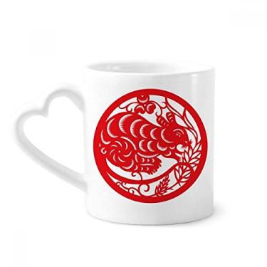 Imagem de Caneca de arte do zodíaco da China com corte de papel Rato animal café cerâmica copo de coração de vidro