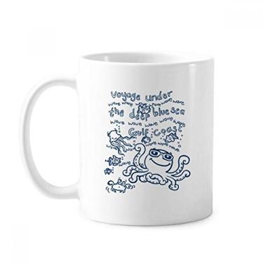 Imagem de Caneca azul polvo marinho padrão de vida marinha cerâmica xícara de café porcelana louça