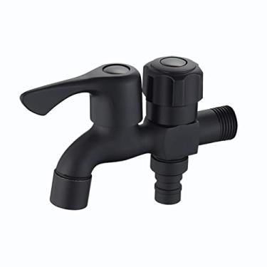 Imagem de LIDON Torneira da máquina de lavar preta um em dois para fora torneira da máquina de lavar uso duplo divisor de torneira de latão torneiras de latão ao ar livre para banheiro, preto D (cor: preto B)