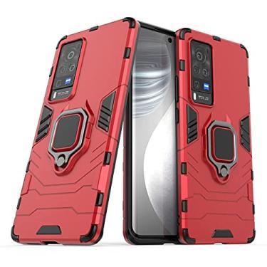 Imagem de WANRI Capa de telefone compatível com capa de telefone VIVO X60 PRO, capa de smartphone com anel de rotação de 360 graus, capa de suporte de capa de telefone à prova de choque compatível com VIVO X60 PRO (cor: vermelho)