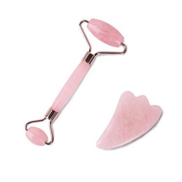 Imagem de Jade Roller for Face 2 in 1 Gua Sha Tools Including Rose Quartz Roller and Jade Face Massager 100% Real Natural Jade Facial Roller Anti Aging Face Roller