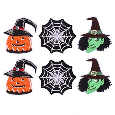 Imagem de 6 peças de apliques de Halloween de pirata, abóbora, teia de aranha, apliques bordados faça-você-mesmo, acessórios de de Halloween