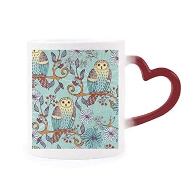 Imagem de Caneca de flor azul coruja protege os amantes de animais de estimação sensível ao calor Caneca vermelha muda de cor