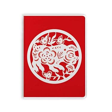 Imagem de Caderno de arte de porco cortado em papel com estampa do zodíaco chinês, capa de goma
