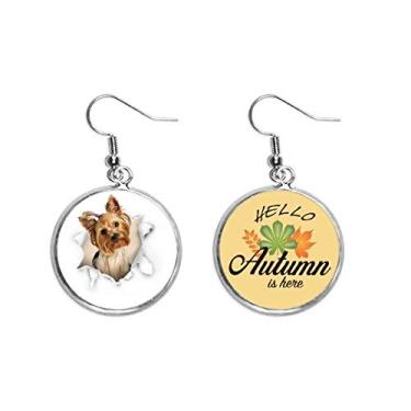 Imagem de Brinco de folha de outono de chihuahua com pingente de folha de outono
