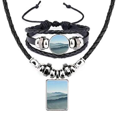 Imagem de Sunshine Mountains Sky Fog Nature Colar de couro conjunto de joias
