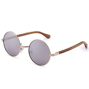 Imagem de Óculos de Sol HU WOOD Polarizados Óculos de Sol Design Madeira Bambu Redondo com Proteção Uv400 (C1)