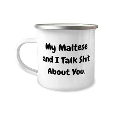 Imagem de My Maltese and I Talk Shit About You. Caneca de camper de cachorro maltês 355 ml, melhor cão maltês, para amantes de animais de estimação