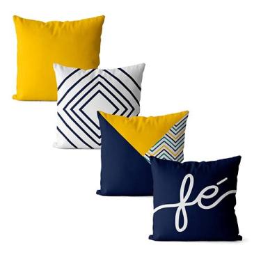 Imagem de Kit 4 capas de almofadas fé amarelo e azul 42x42